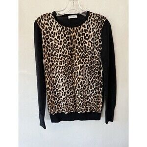 Equipment Femme Wool Leopard Print Sweater Medium Black Tan Long Sleeve Pullover